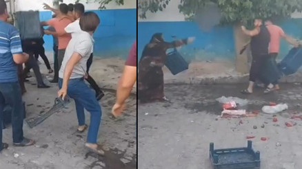 Semt pazarında kavga Kasaların havada uçtuğu anlar kaydedildi