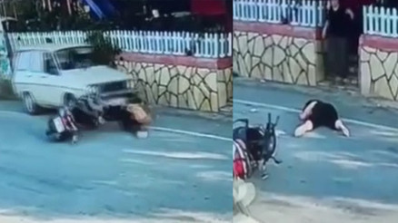 Mersinde feci kaza Otomobille motosikletlinin üzerinden geçti