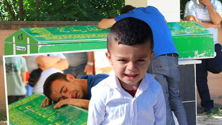 Bu acının tarifi yok: 3 yaşındaki oğlunun tabutuna sarılıp gözyaşlarına boğuldu