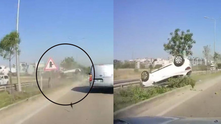 Bursada araç takla attı Kaza yapan çiftin burnu bile kanamadı