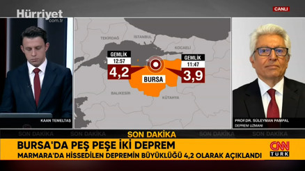 Bursada peş peşe iki deprem