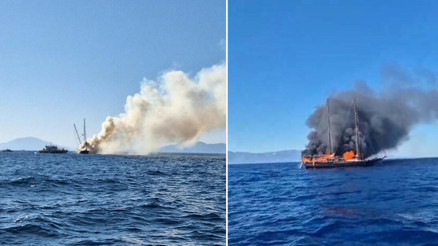 Bodrumda tekne yanarak battı: Turistler ve mürettebat tahliye edildi