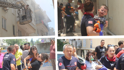 Antalyada 4 katlı apartmanda yangın paniği Mahsur kalan 7si çocuk 10 kişi kurtarıldı