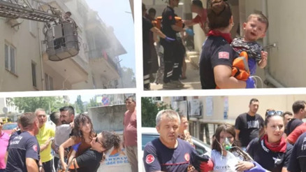 4 katlı apartmanda yangın paniği Mahsur kalan 7’si çocuk 10 kişi kurtarıldı