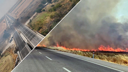 Edirnede anız yangını Dumanlar gökyüzünü kapladı, kara yolu kapatıldı