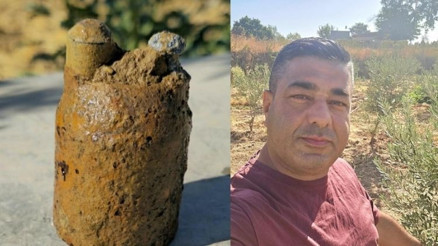 Zeytin bahçesini sularken top mermisi buldu