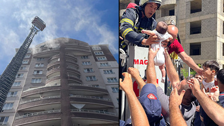 Kayseride 14 katlı apartmanda çıkan yangın söndürüldü