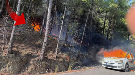Yanan araçtan çıkan kıvılcım ormana sıçradı Yangın söndürüldü