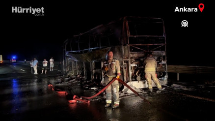 Ankarada seyir halindeki yolcu otobüsü yandı