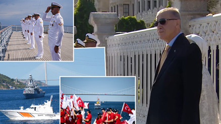 Çanakkaleden İstanbula Zafer Yolculuğu... TCG Anadoludan İstanbul Boğazında geçiş töreni: Cumhurbaşkanı Erdoğan gemileri selamladı