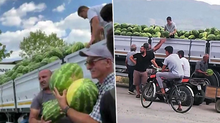 Bir tır dolusu karpuzu ücretsiz dağıttı