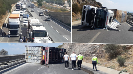 Kocaelide yağ yüklü TIR devrildi Yol ulaşıma kapandı