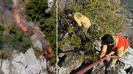 Bartında korku dolu anlar kamerada Orman işçileri, alevlerden son anda kurtuldu