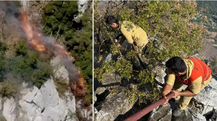 Orman işçileri, alevlerden son anda kurtuldu