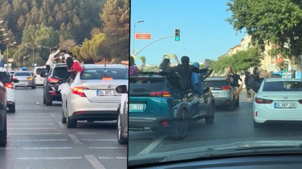 İlçeler farklı görüntüler aynı Düğün konvoyunda slalom yapıp camdan sarktılar