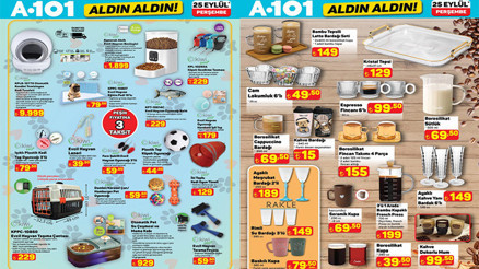 RAFLARDA A101 AKTÜEL ÜRÜNLER KATALOĞU 25 EYLÜL 2025 - İNDİRİM AFİŞİ || A101 Aldın Aldın bu hafta neler sunuyor A101 indirim broşürü ile halı yıkama makinesi, mini fırın, espresso makinesi, akıllı evcil hayvan besleyici satışta