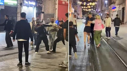 Taksimde tekmeli yumruklu kavgalar kamerada