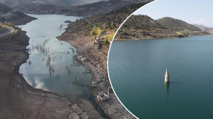15 yıldır sular altındaydı Tarihi köy tamamen ortaya çıktı