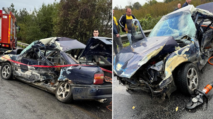 Sakaryada feci kaza Yolcu otobüsünün çarptığı otomobil bariyere çarptı: 1 can kaybı, 2 yaralı