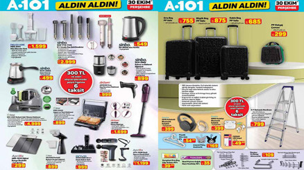 RAFLARDA A101 AKTÜEL ÜRÜNLER KATALOĞU 30 EKİM 2025 || A101 Aldın Aldın afiş ürünleri neler A101 broşürü ile buharlı kırışık giderici, kahve baharat öğütücü, dikey süpürge satışta