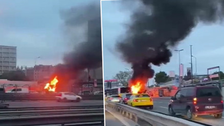 Cevizlibağda iş makinesi alev alev yandı