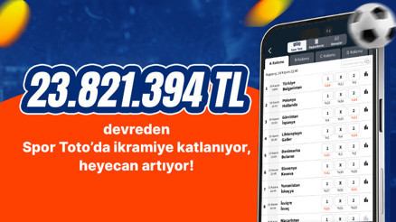 Tamı tamına 23.821.394 TL devreden Spor Toto’da ikramiye katlanıyor, heyecan artıyor İşte devirden sonra beklenen büyük ikramiye… Tamı tamına 23.821.394 TL devreden Spor Toto’da ikramiye katlanıyor, heyecan artıyor İşte devirden sonra beklenen büyük ikramiye…