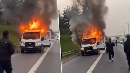 Beykoz TEM Otoyolunda kamyonet alevlere teslim oldu