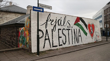 İzlandada Gazzeye grafitili destek