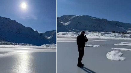 Termometreler -13’ü gösterdi Göl buz tuttu