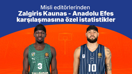 Misli editörlerinden Zalgiris Kaunas - Anadolu Efes karşılaşmasına özel istatistikler