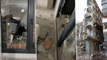 Avcılarda korkutan yıkım Dökülen beton parçaları yanındaki binaya zarar verdi