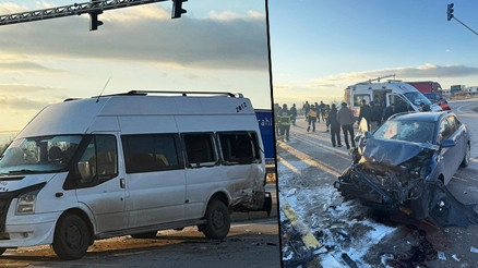 Öğrenci servis minibüsü ile otomobil çarpıştı: 9 yaralı