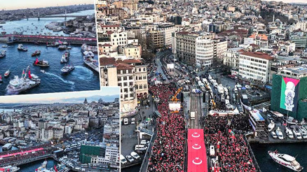 Filistine destek için 520 bin kişi İstanbulda Galata Köprüsünde buluştu