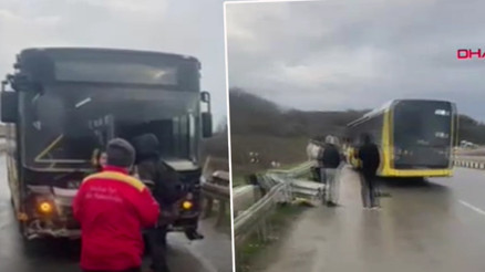 Arnavutköyde İETT otobüsü bariyerlere çarptı