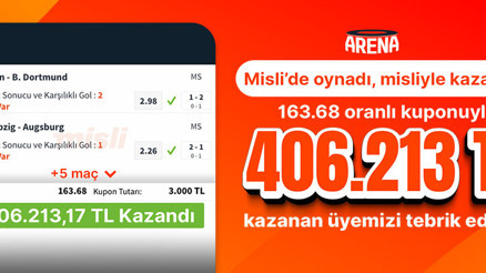 7 maçla 163.68 oran yakaladı, 406.213TL kazandı…