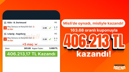 7 maçla 163.68 oran yakaladı, 406.213TL kazandı… 7 maçla 163.68 oran yakaladı, 406.213TL kazandı…