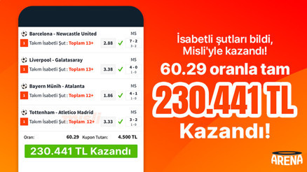 İsabetli şut sayılarını bildi, Misli’yle kazandı 60.29 oranlı kuponla tam 230.441 TL…