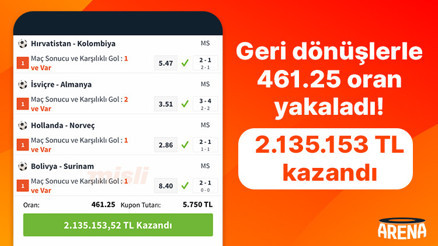 Geri dönüşlerle 461.25 oran yakaladı 2.135.153TL kazandı…