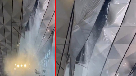 Havalimanında korku dolu anlar: Çatısı çöktü