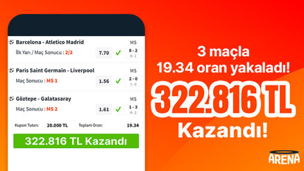 3 maçla 19.34 oran yakaladı 322.816 TL kazandı…