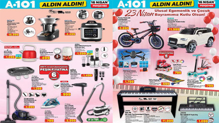 A101 KATALOG BU HAFTA 16 NİSAN 2026 - İNDİRİMLİ ÜRÜNLER TAM LİSTESİ || A101 Aldın Aldın aktüel indirim afişi yeni neler var A101 broşürü ile elektrikli araç, akıllı mutfak robotu, akülü araba, drone, paten, tahta kaykay getiriyor...