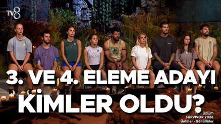 Survivorda 3. ve 4. eleme adayı kim oldu 11 Nisan 2026 Dün akşam Survivor son bölümde eleme potasına kim gitti, dokunulmazlık oyununu hangi takım kazandı Yeni sistemde düello eşleşmeleri de belli oldu Survivorda 3. ve 4. eleme adayı kim oldu 11 Nisan 2026 Dün akşam Survivor son bölümde eleme potasına kim gitti, dokunulmazlık oyununu hangi takım kazandı Yeni sistemde düello eşleşmeleri de belli oldu