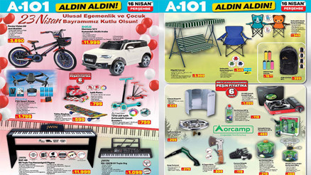 A101 ALDIN ALDIN AFİŞİ 16 NİSAN 2026 || A101 aktüel kataloğu bu hafta indirimleri neler, hangi ürünler var Yeni A101 broşürü ile drone, akülü araba, scooter, ışıklı paten, kamp sandalyesi, piyano geliyor...