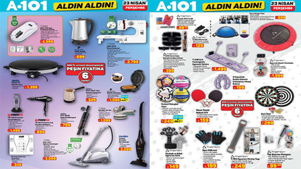 A101 AFİŞ ALDIN ALDIN ÜRÜNLERİ 23 NİSAN 2026 || A101 aktüel ürünler kataloğu bu hafta neler getiriyor A101 broşürü ile manyetik blok, iç mekan LED ekran, cam temizleme robotu, su sebili, buharlı temizleyici, trambolin geliyor