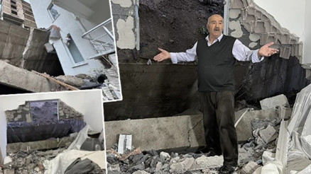 Nevşehirde çöken istinat duvarı, öndeki apartmanda hasar oluşturdu