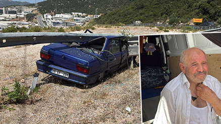 Bariyere çarptı, üst tavanı tamamen ezildi: Hurdaya dönen otomobilden sağ çıktı