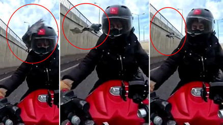 Seyir halindeki motosiklet sürücüsü neye uğradığını şaşırdı