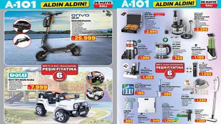 YENİ A101 KATALOG BU HAFTA 26 MAYIS 2026 || A101 Aldın Aldın afişi yeni indirimleri neler A101de bu hafta broşürü ile akülü araba, elektrikli scooter, dik ütü, smoothie blender, şarjlı el süpürgesi raflarda YENİ A101 KATALOG BU HAFTA 26 MAYIS 2026 || A101 Aldın Aldın afişi yeni indirimleri neler A101de bu hafta broşürü ile akülü araba, elektrikli scooter, dik ütü, smoothie blender, şarjlı el süpürgesi raflarda