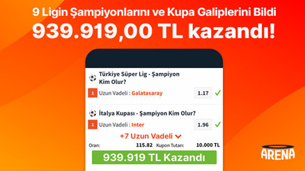9 Ligin Şampiyonlarını ve Kupa Galiplerini Bildi 939.919,00 TL kazandı