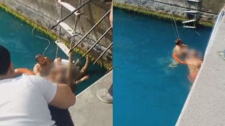 Denizde baygınlık geçirdi, kurtarılma anları kameraya böyle yansıdı
